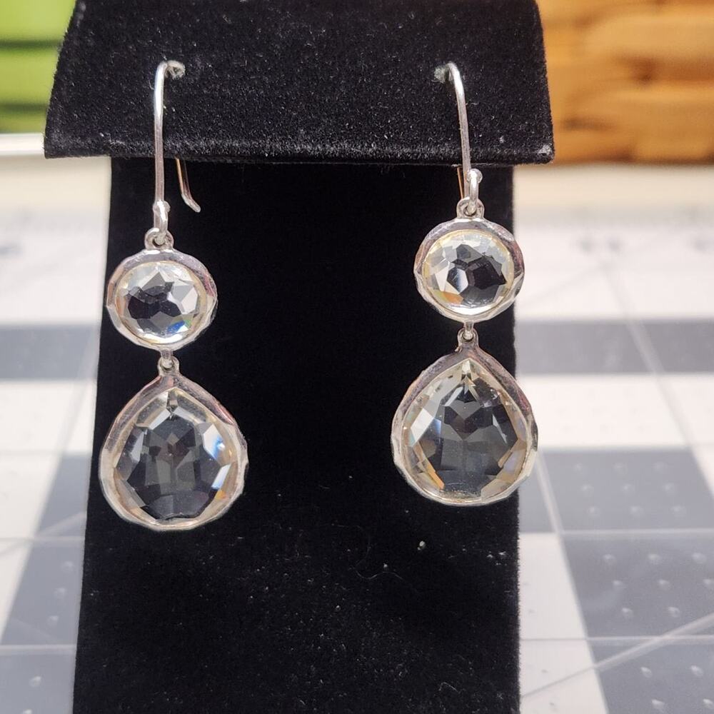 Ippolita Rock Candy 2-Stone Teardrop Snowman Earrings S-Hook Silver Crystal